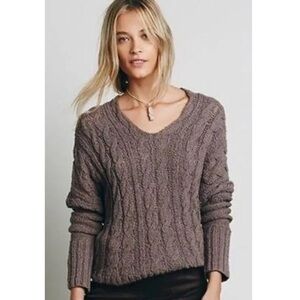 Free People Easy Cable V Neck Sweater